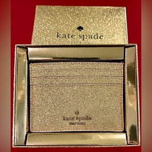 Kate Spade NON-Transfer Glitter SparklingGold Card Holder NWT RP$99 Gift boxed